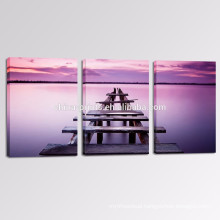 3 Panel Calmness Picture Print on Canvas/Wholesale Lavender Color Sea Wall Art/Wood Bridge Canvas Art